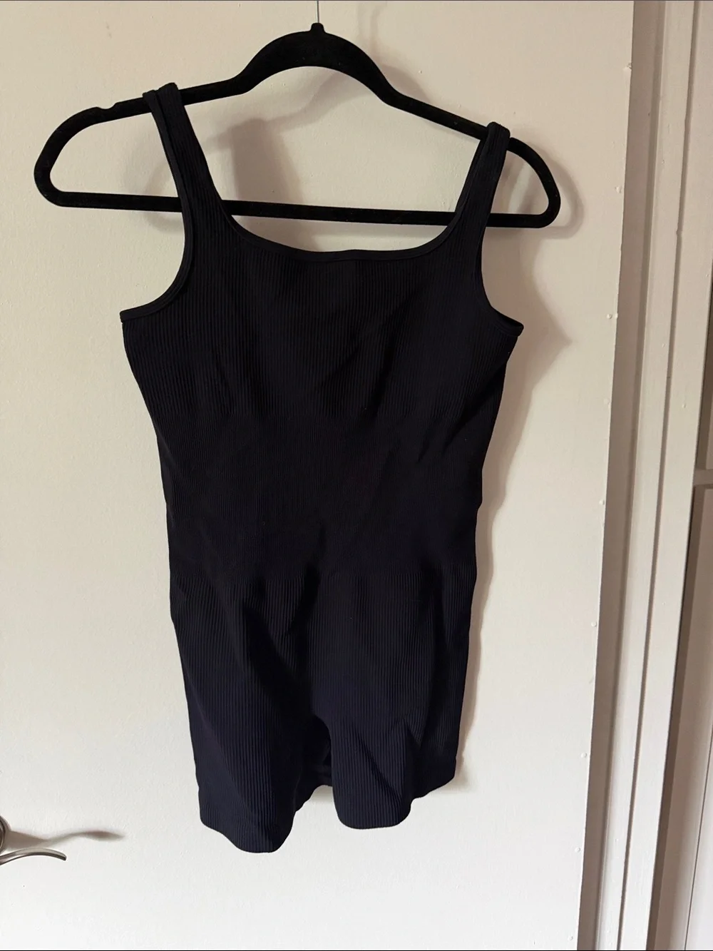 Black Ribbed Maternity Biker Short Romper